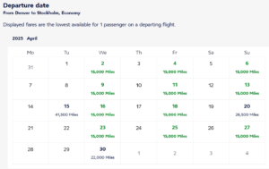 screenshot of April 2025 Flying Blue Promo Rewards pricing for economy class travel