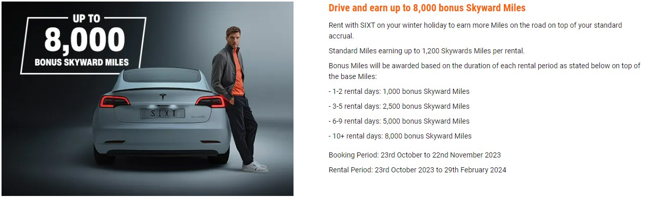 Emirates SIXT Car Rentals Promotion for bonus Skywards miles