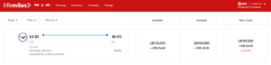 Screenshot showing Lufthansa award availability found through LifeMiles