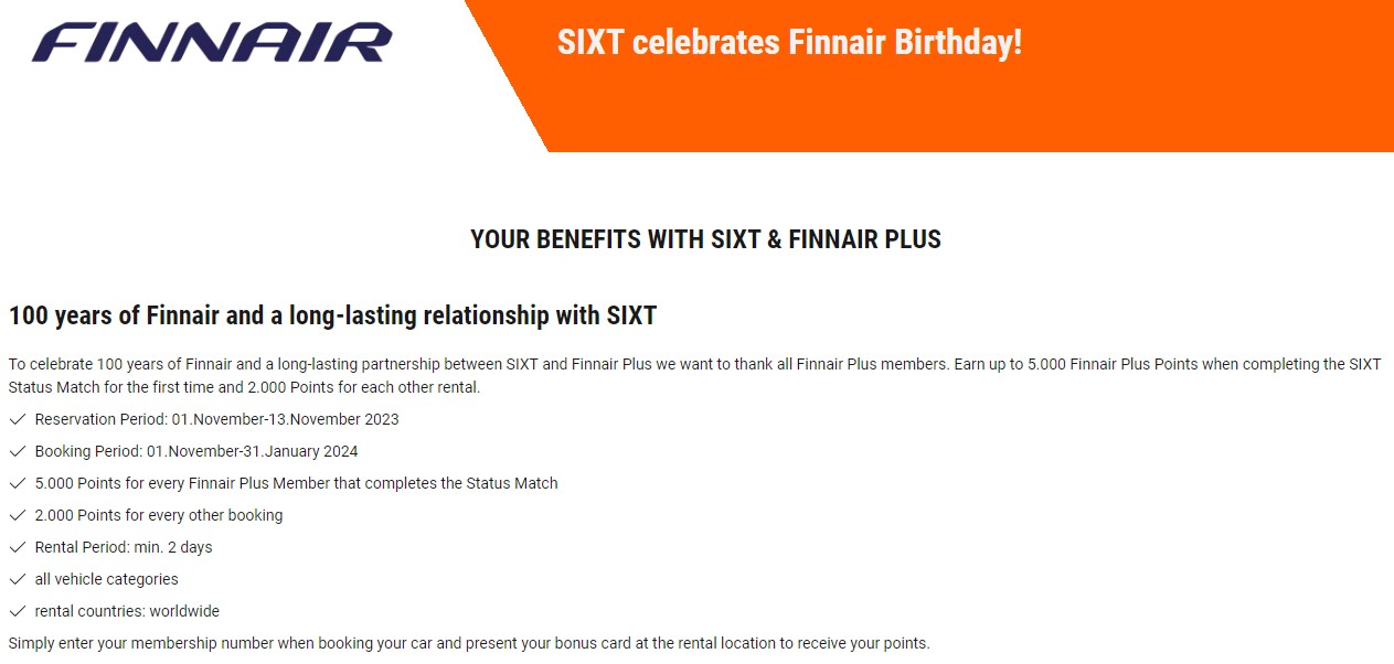 Finnair Sixt Status Match
