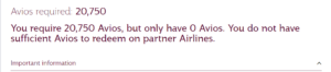 Qatar airways insufficient Avios response to award search