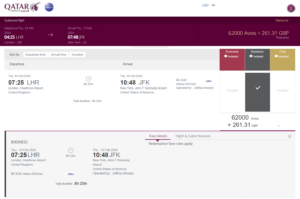 Qatar JetBlue Award Mint LHR-JFK