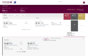 Qatar JetBlue Mint award AMS-JFK