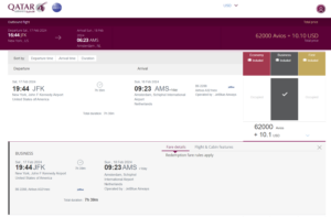 Qatar JetBlue award JFK-AMS Mint