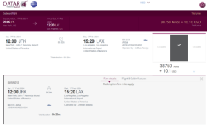 Qatar JetBlue award JFK-LAX one-way Mint