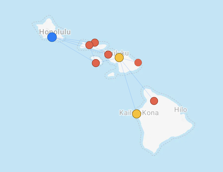 Southern Airways Express route map Hawaii