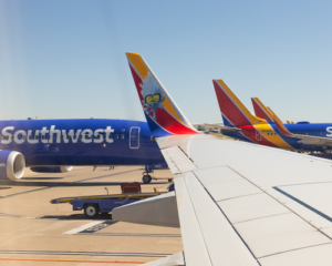 Southwest Airlines wingtip with Trolls