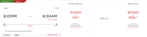 JFK to LHR for 10,000 Virgin Atlantic miles.