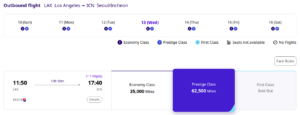 Korean Air SKYPASS LAX-ICN award availbility