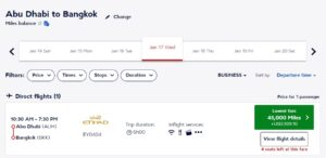 Air France Award On Etihad from AUH to BKK for 45k miles