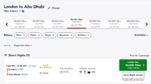 Air France Award On Etihad from LHR to AUH for 50k miles