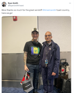 Screenshot of tweet of American Airlines sendoff of Ryan Smith in Miami airport