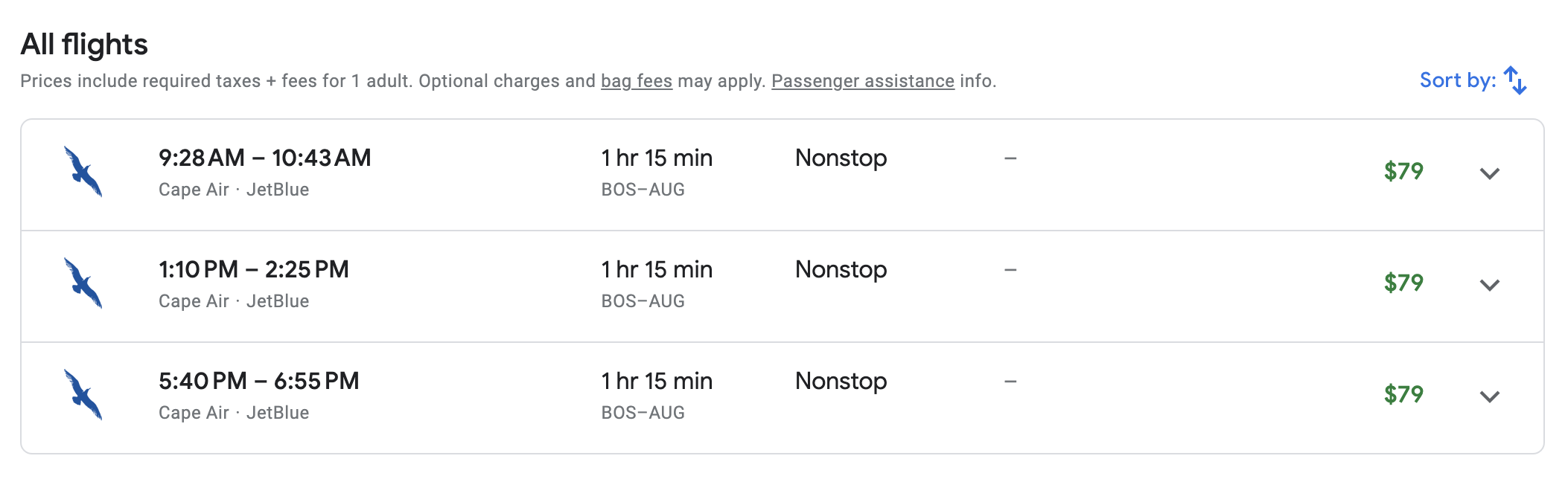 Boston to Augusta on Cape Air for $79.