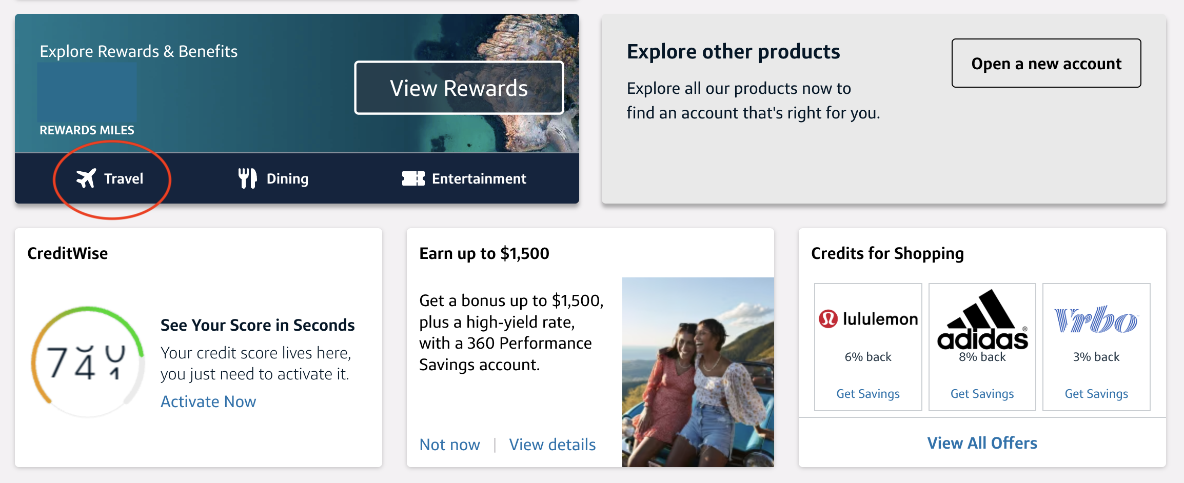 Capital One accounts dashboard.
