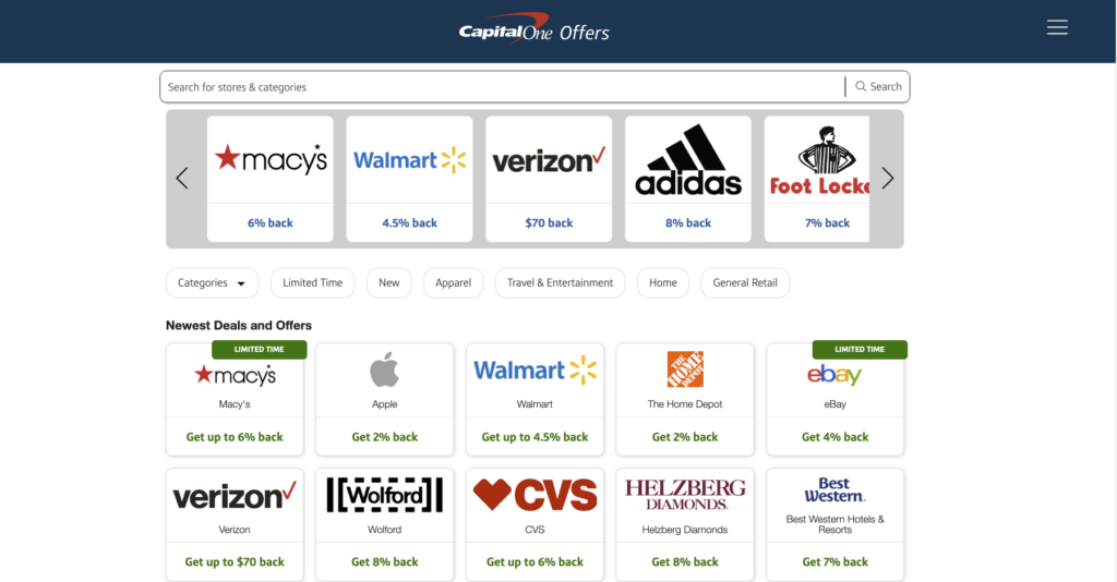 A screenshot of the Capital One Offers page.