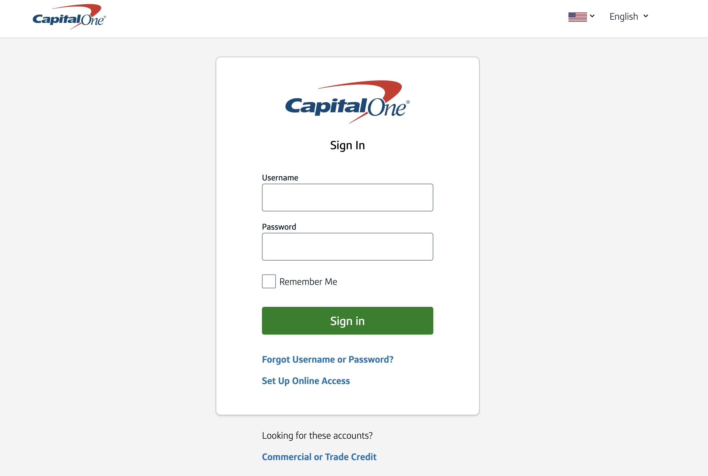 Capital One login screen.