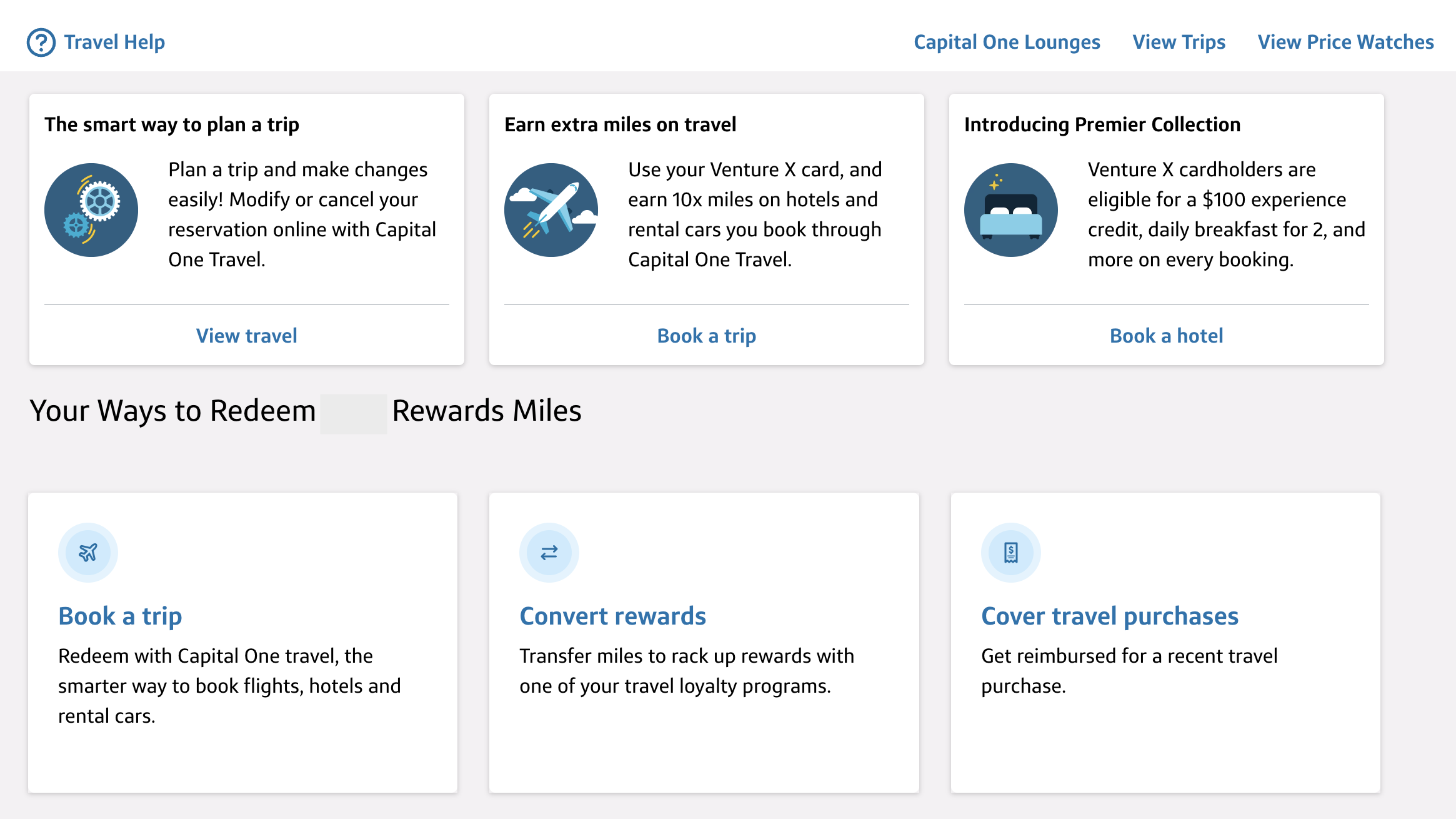 Capital One travel rewards dashboard.