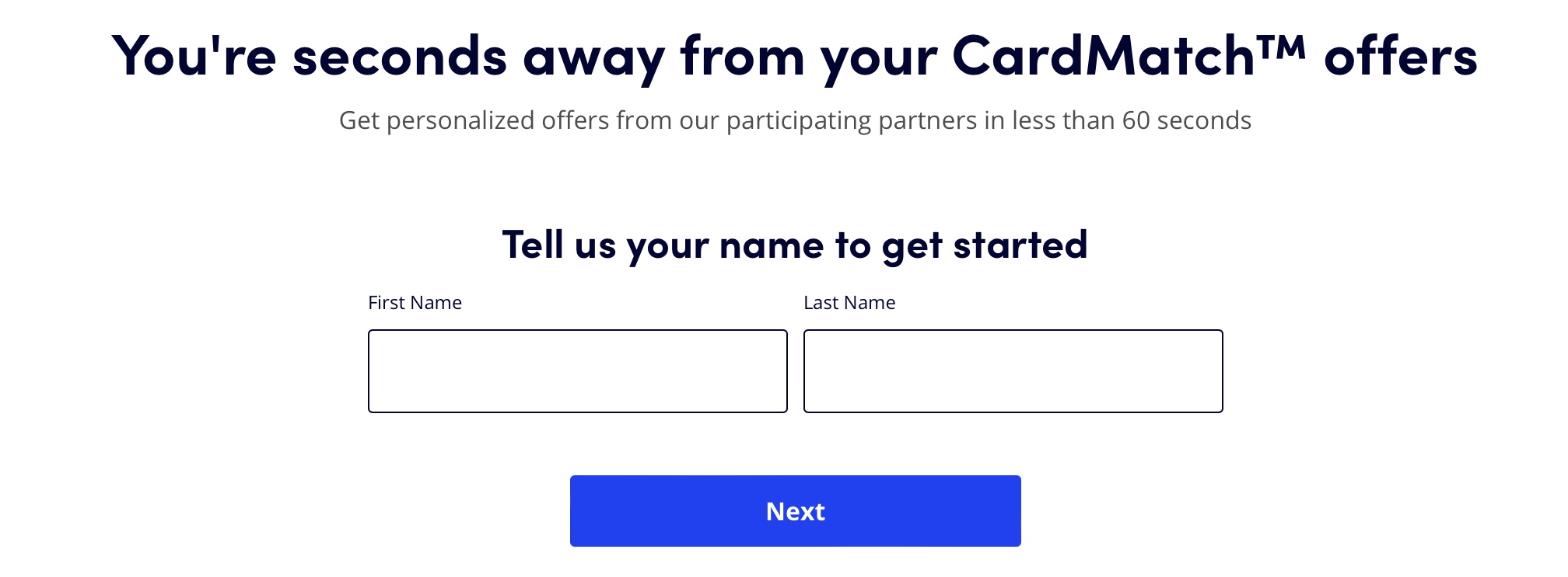 CardMatch home page to start looking for targeted offers