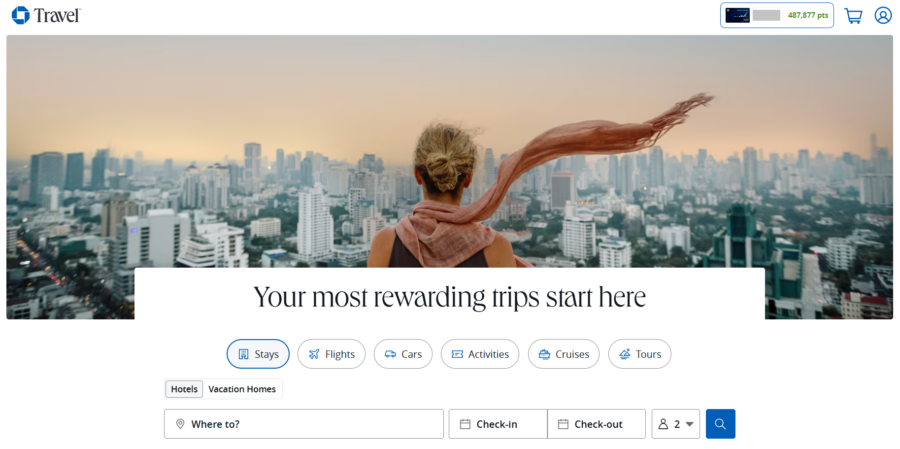 A screenshot of the Chase Travel Portal homepage
