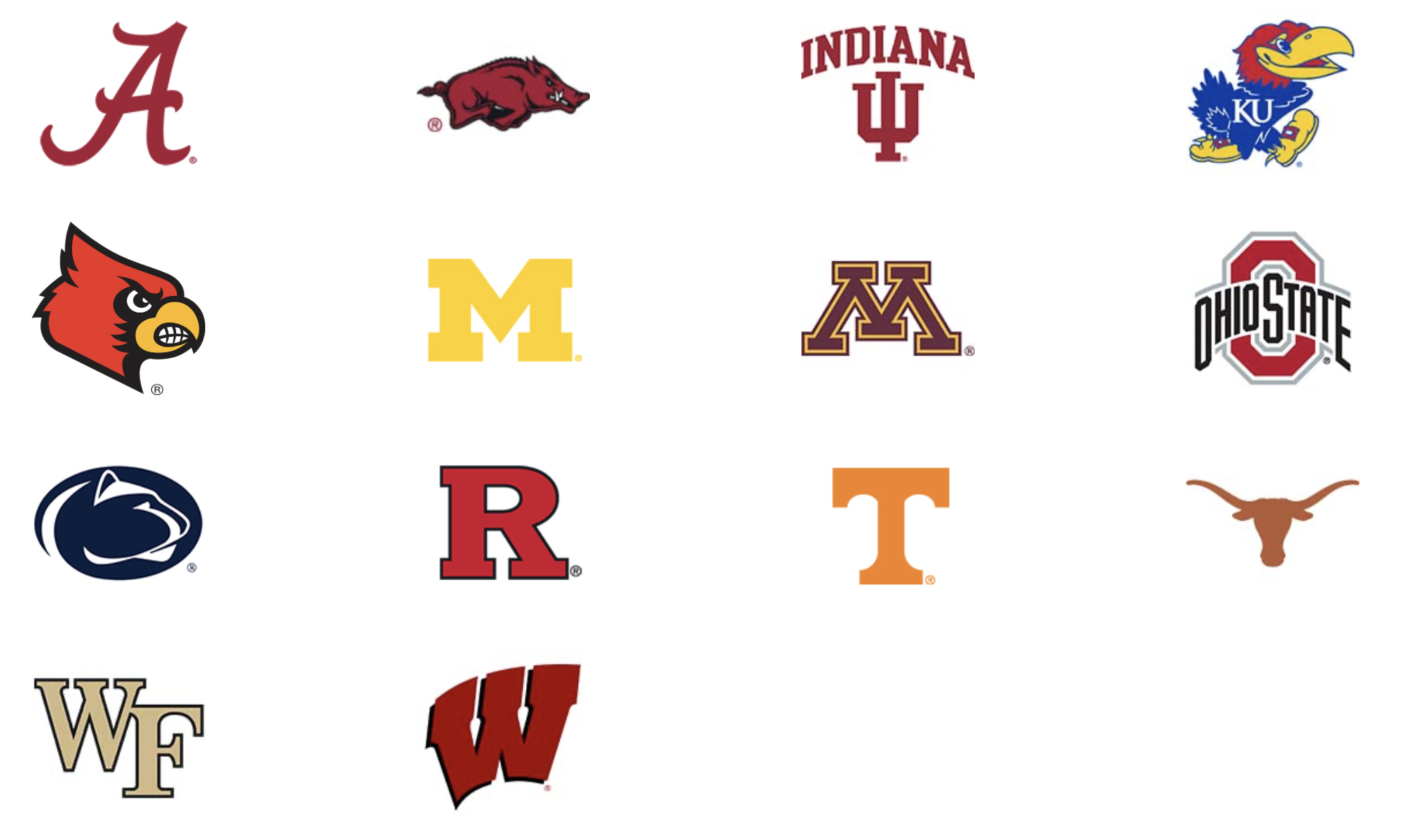Choice Privileges roster of 14 college team logos for its Spring sports promotion.