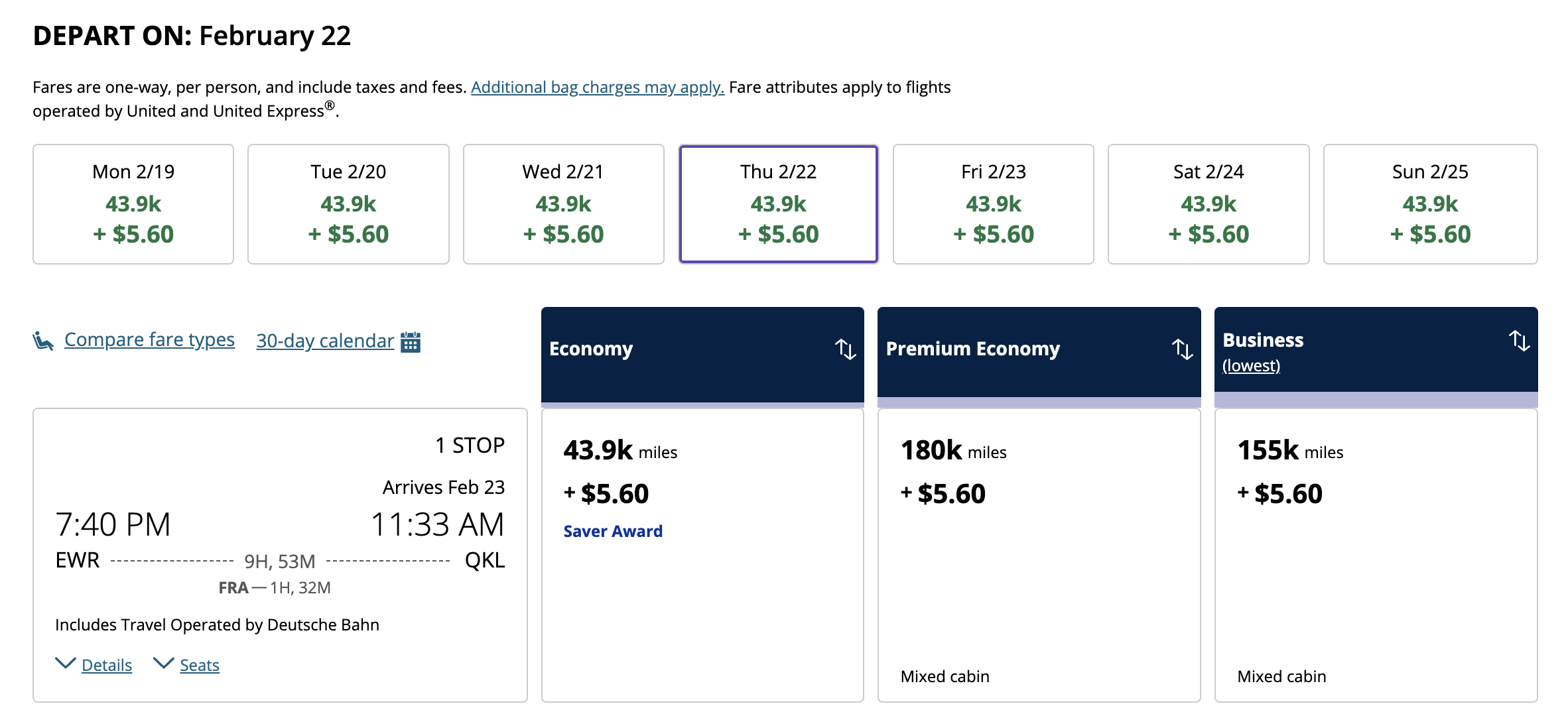 EWR to Cologne train station on United and Deutsche Bahn for 43.9K MileagePlus miles.