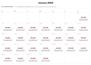 Hilton Tokyo Bay Standard Room Rate for Two Calendar for January 2024
