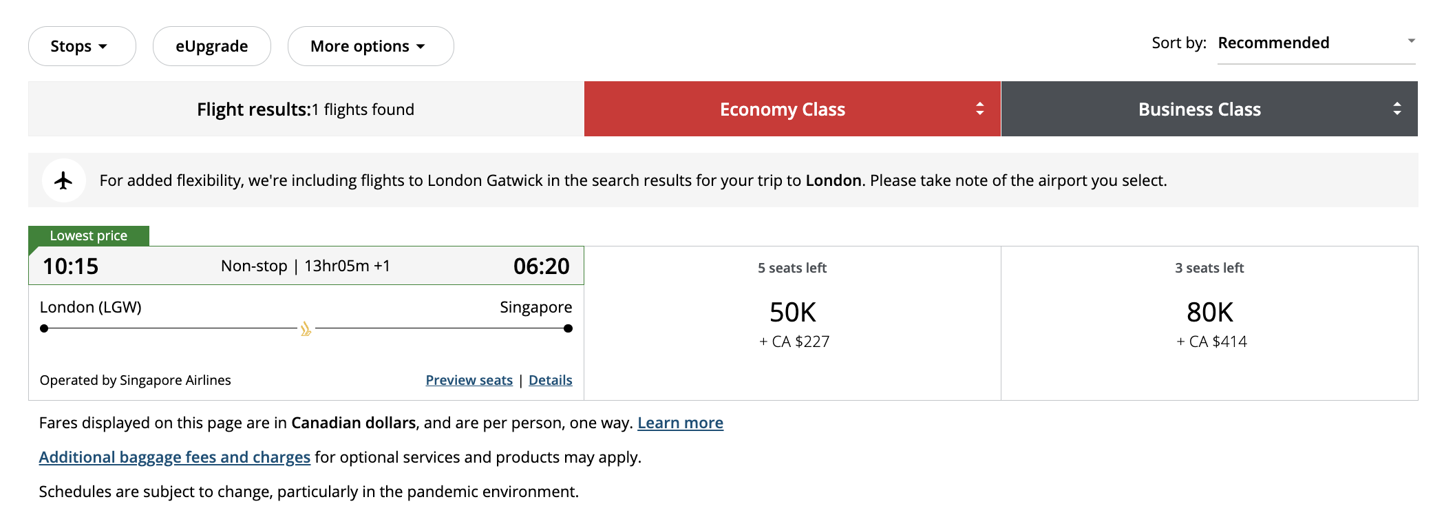 LGW to SIN bookable via Air Canada for 80K miles in business class.