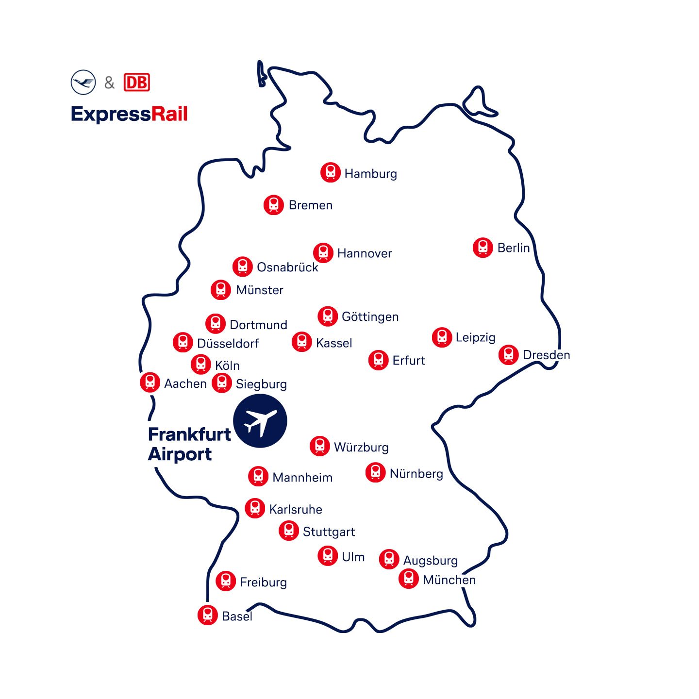 Lufthansa and Deutsche Bahn Express Rail map