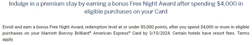 Marriott Bonvoy Brilliant 85K Free Night Promotion