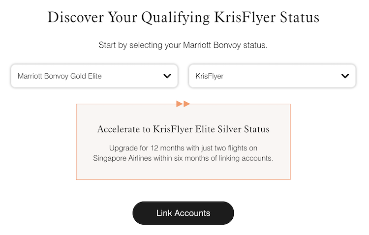 Marriott Gold Elite to Singapore KrisFlyer status match offer