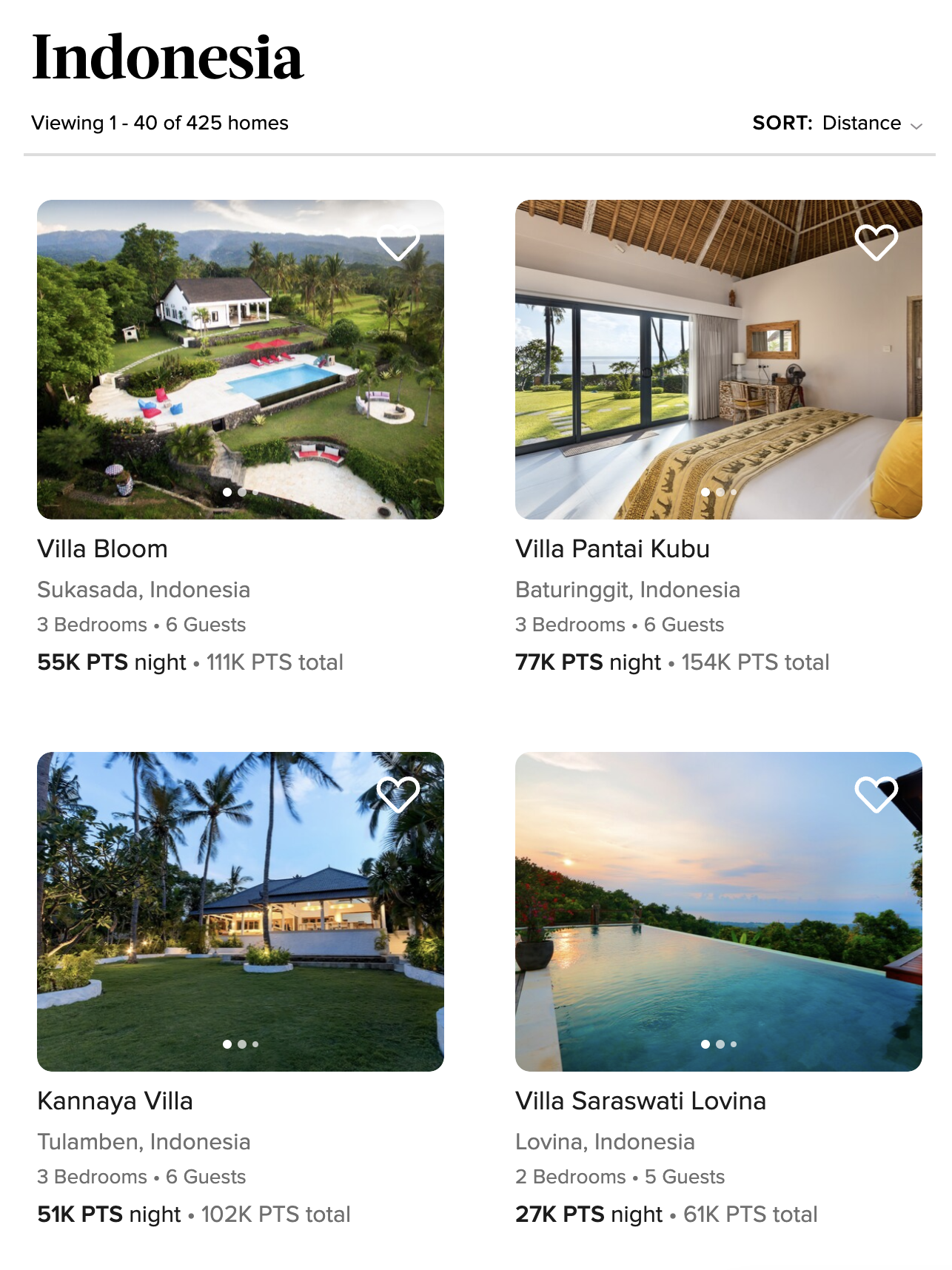 Marriott Homes and Villas search results for Indonesia.