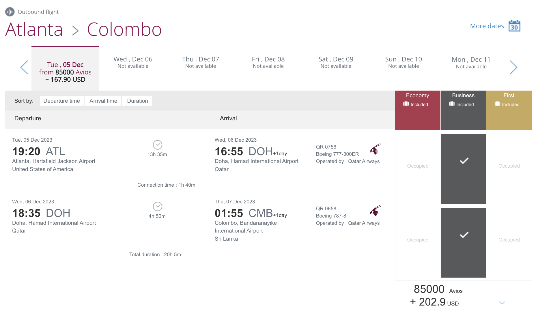 ATL to CMB in Qsuites for 85,000 Avios - Off-Peak.