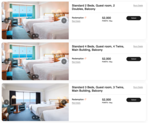 Sheraton Grande Tokyo Bay award prices for rooms sleeping two three or four adults