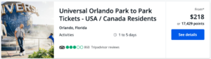 Universal Orlando theme park tickets in the Chase Travel portal