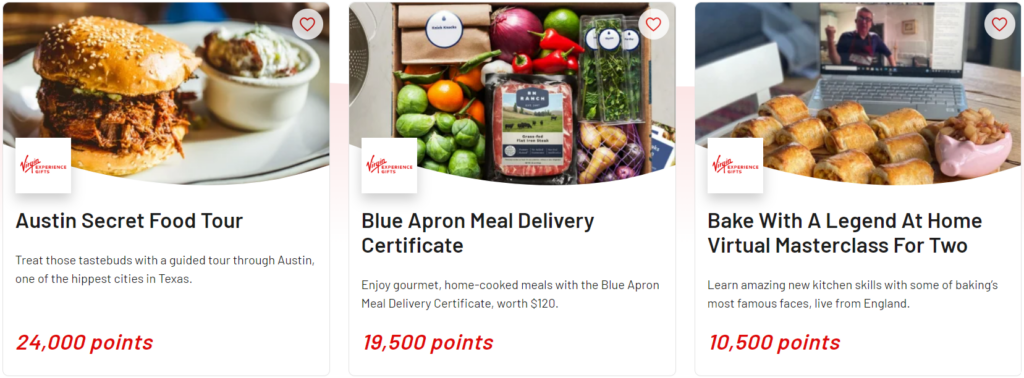 Virgin Red culinary experience redemption options