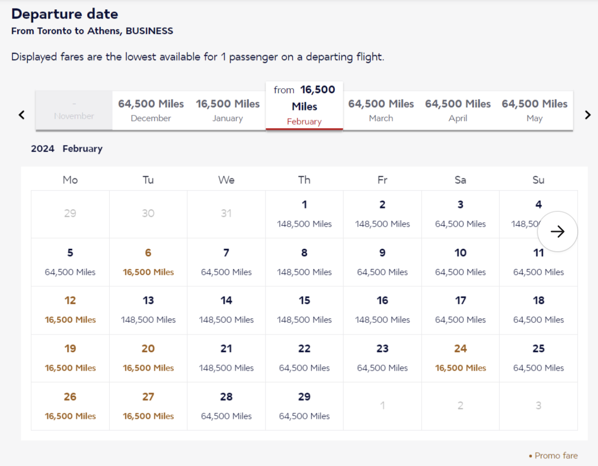 YYZ to ATH on Air France for 16,500 Flying Blue miles.