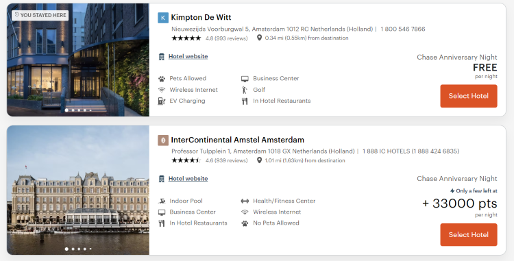 Redeeming an IHG free night certificate for a stay in Amsterdam