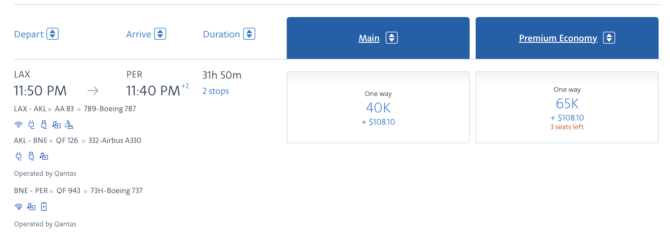 LAX to PER for 40K AA miles.