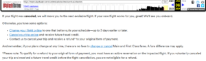 Screenshot of Internet Archive Wayback Machine showing Alaska Airlines' previous flight cancellation policy.