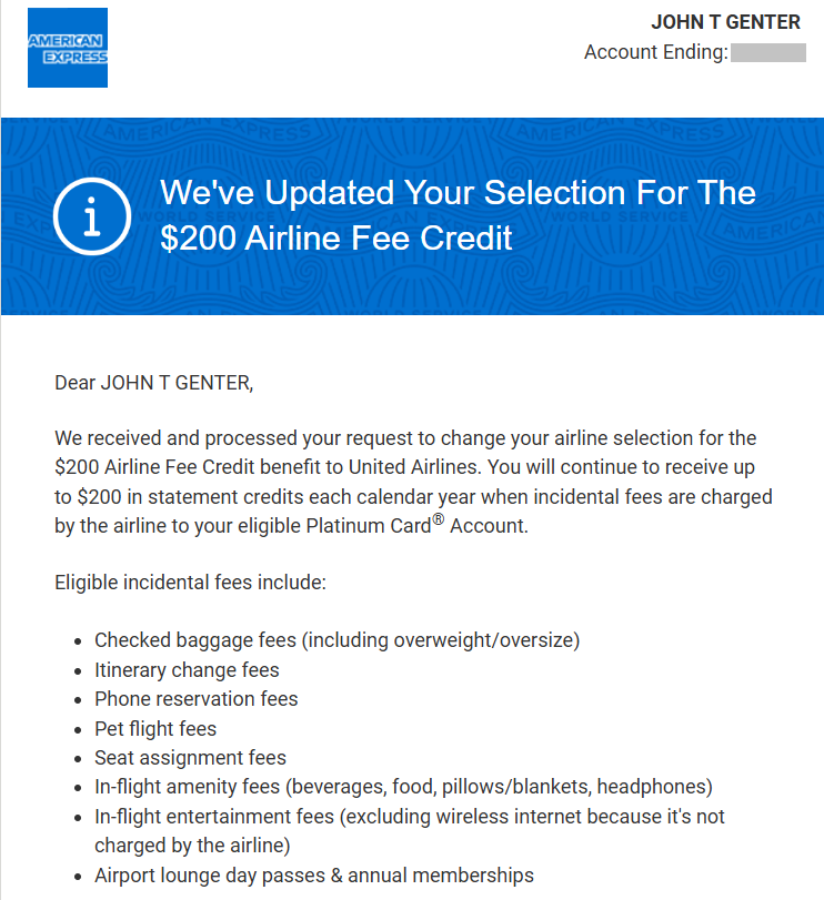How to Change Your Amex Platinum Airline Fee Credit Selection