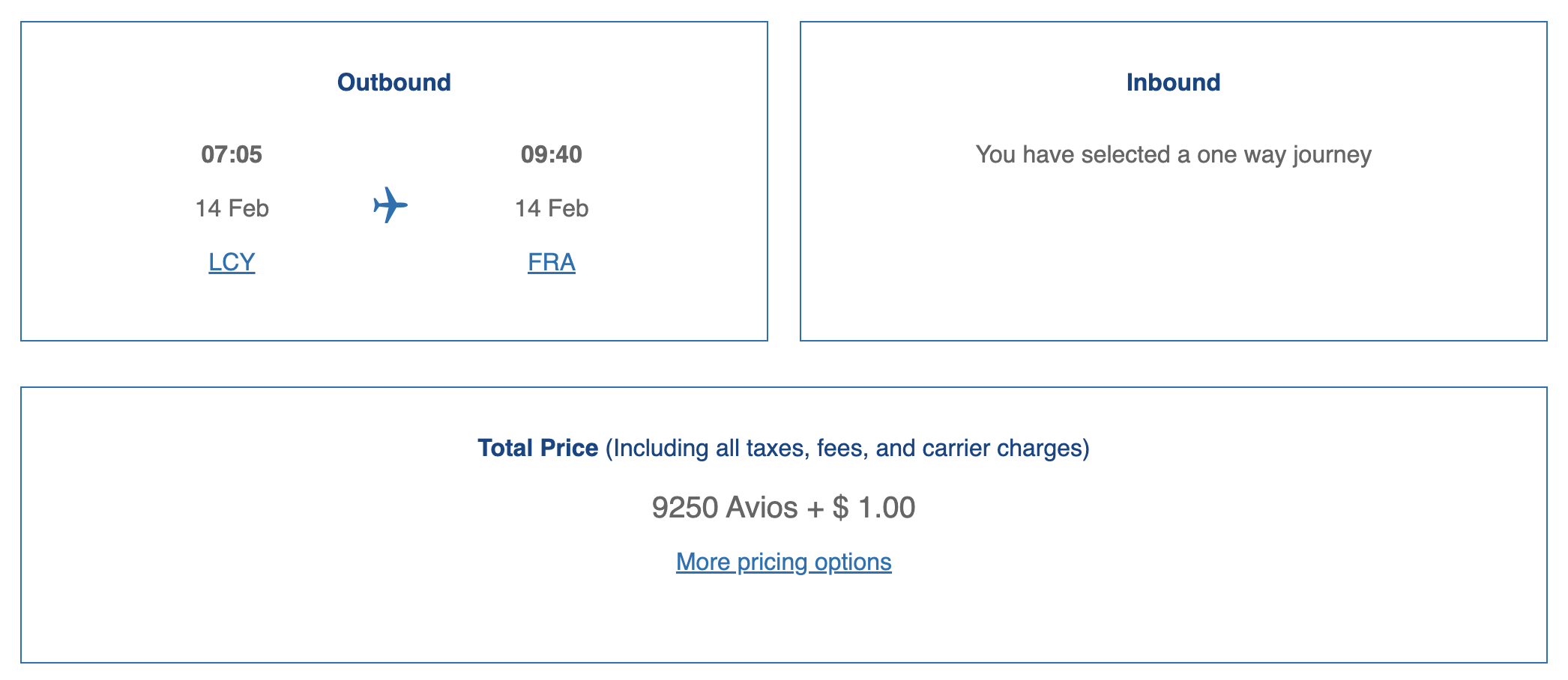 LCY to FRA for 9,250 Avios