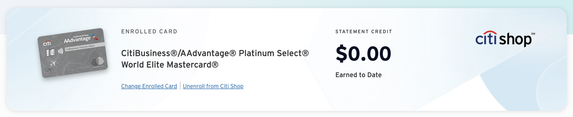 Citi Shop Card Link page