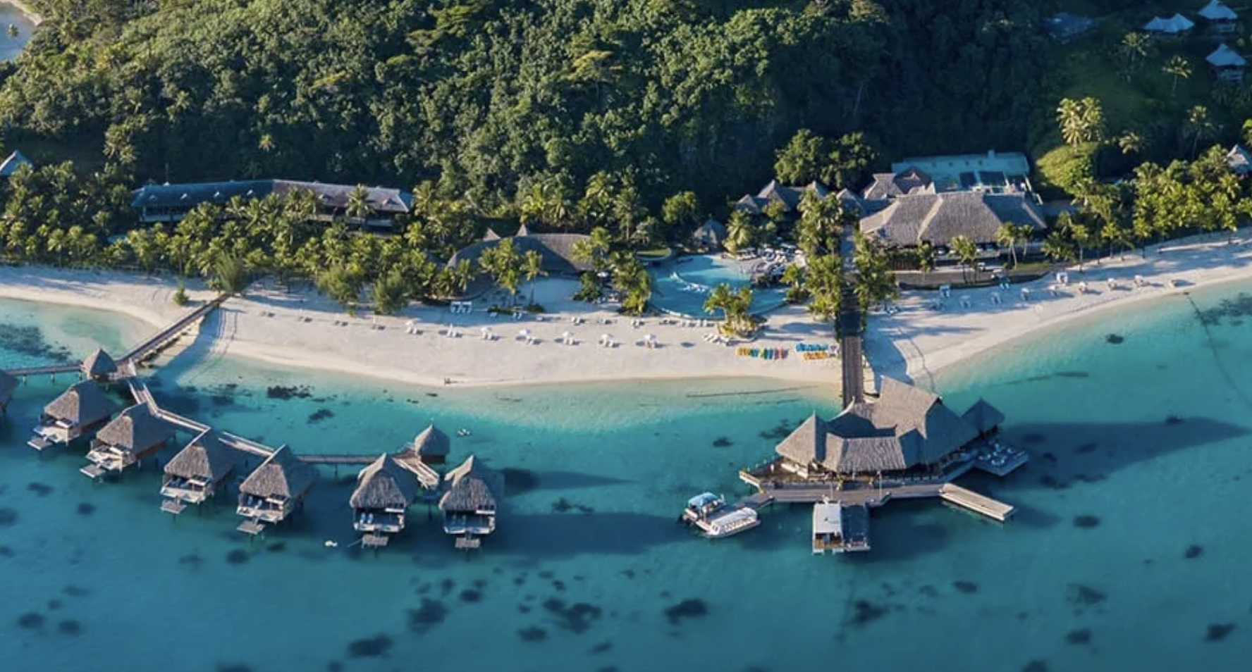 Aerial shot of the island that houses the Conrad Bora Bora Nui