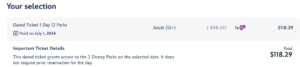 Cost of a Disneyland Paris Park Hopper Ticket Purchased Through Disney