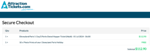 Cost of a Disneyland Paris Park Hopper Ticket Purchased Third Party
