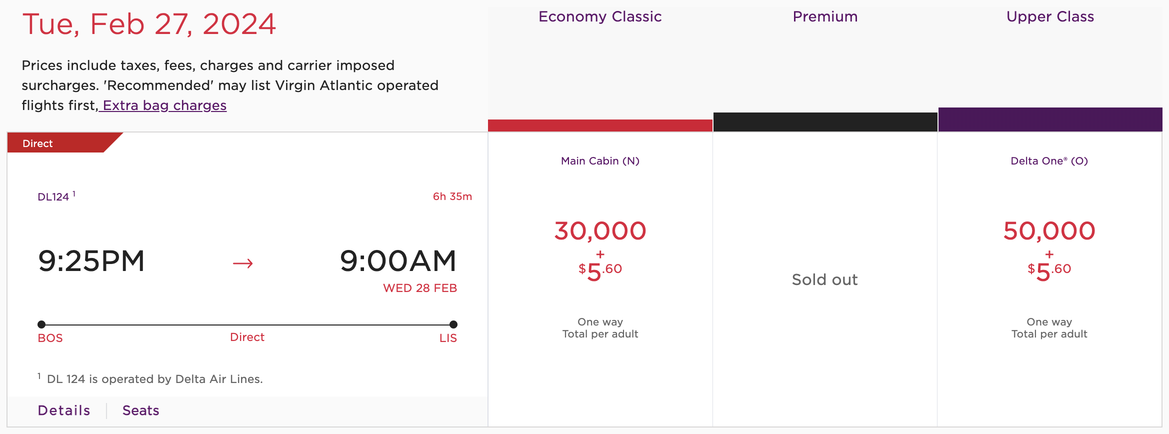 BOS to LIS for 50K Virgin points