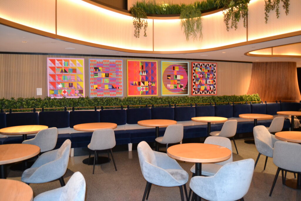 seats and chairs in a restaurant-like setup inside the lounge