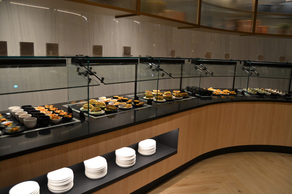 a food buffet inside the lounge
