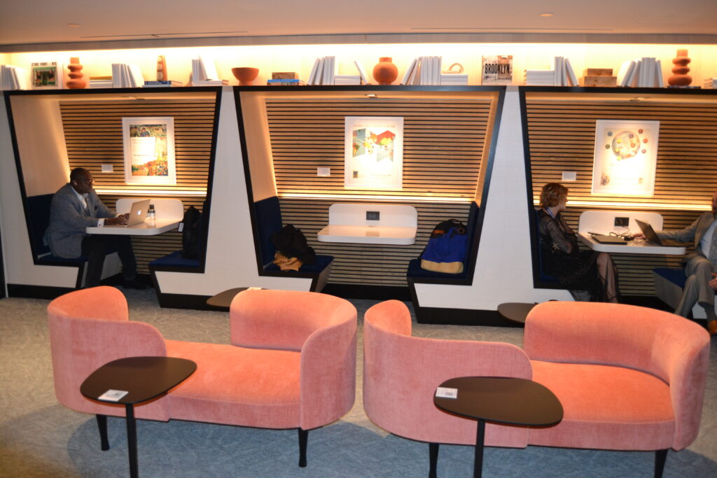 work booths against the wall