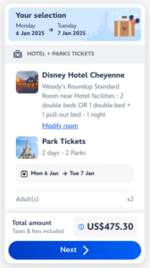 Disneyland Paris Hotel Cheyenne room. park tickets and breakfast package